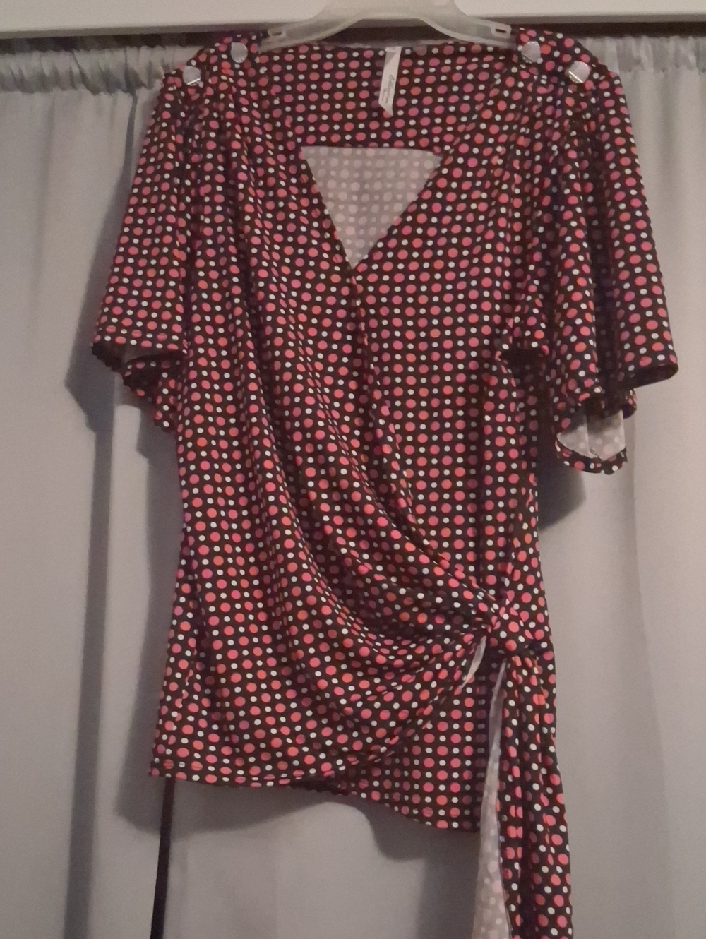 Womens Pink Polka Dot Wrap Top